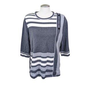 Alia Charcoal and Ivory Striped Crew Neck Sweater